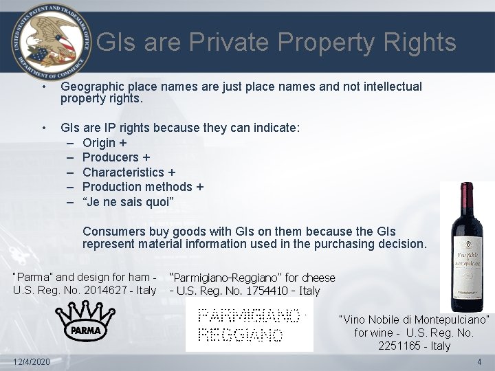 GIs are Private Property Rights • Geographic place names are just place names and