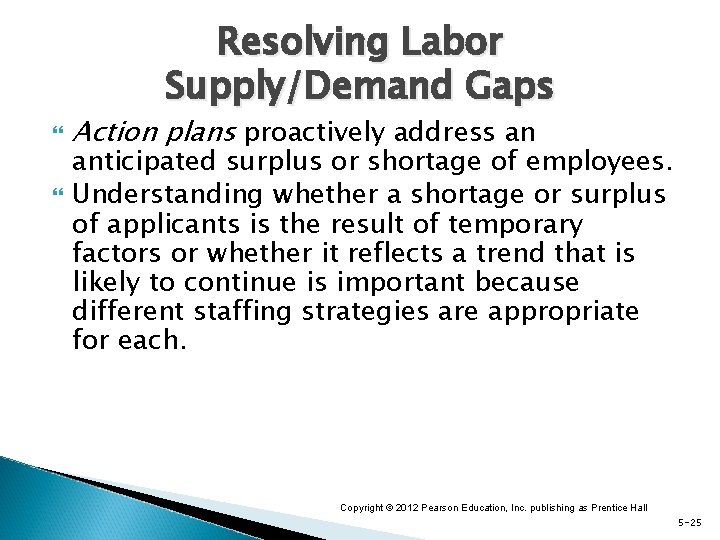 Resolving Labor Supply/Demand Gaps Action plans proactively address an anticipated surplus or shortage of