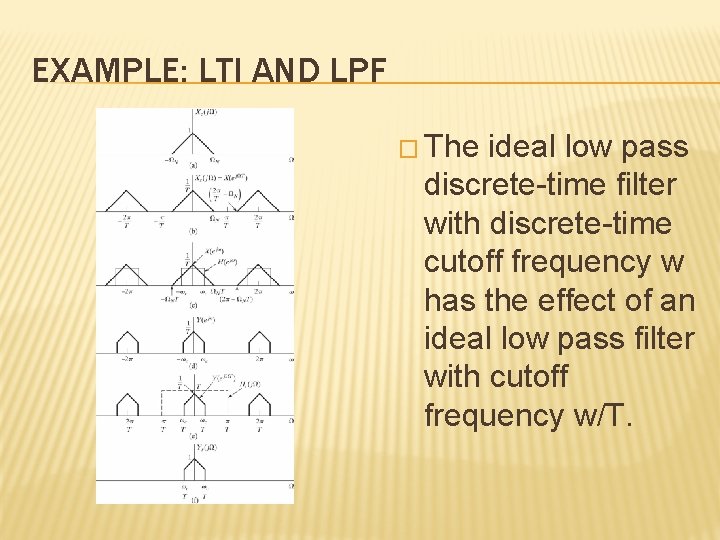 EXAMPLE: LTI AND LPF � The ideal low pass discrete-time filter with discrete-time cutoff