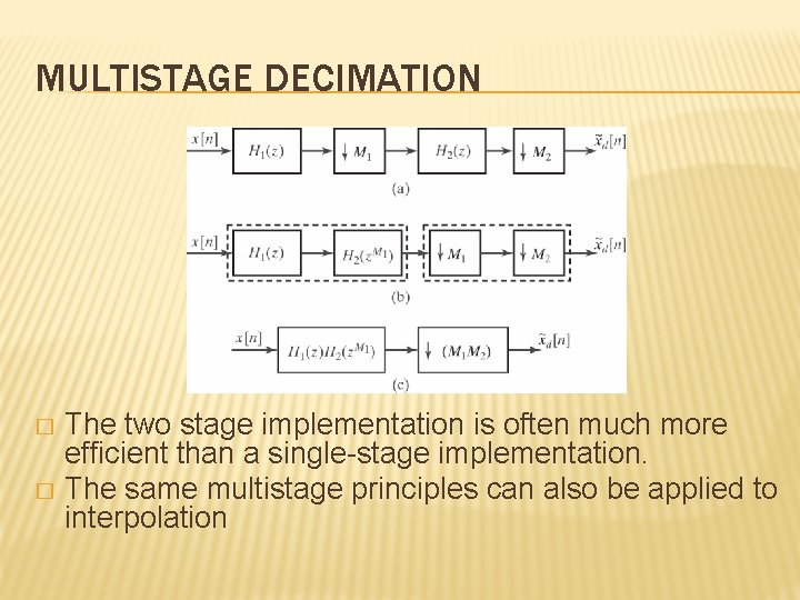 MULTISTAGE DECIMATION The two stage implementation is often much more efficient than a single-stage