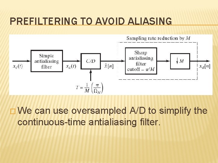 PREFILTERING TO AVOID ALIASING � We can use oversampled A/D to simplify the continuous-time