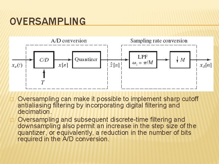 OVERSAMPLING � � Oversampling can make it possible to implement sharp cutoff antialiasing filtering