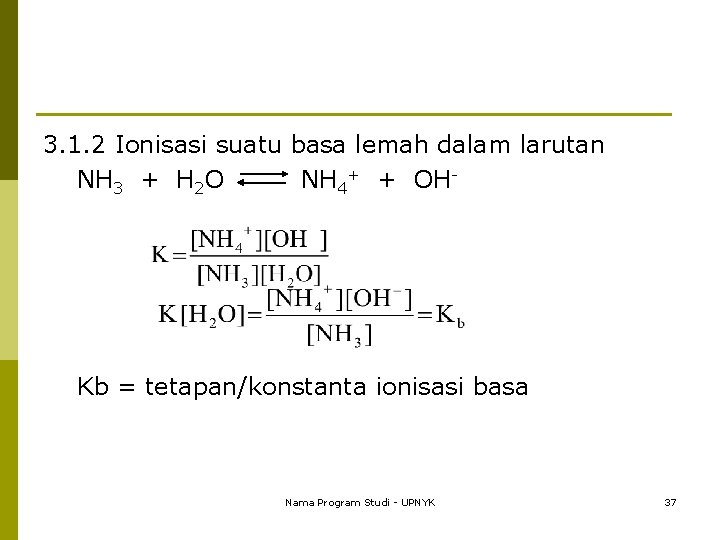 3. 1. 2 Ionisasi suatu basa lemah dalam larutan NH 3 + H 2