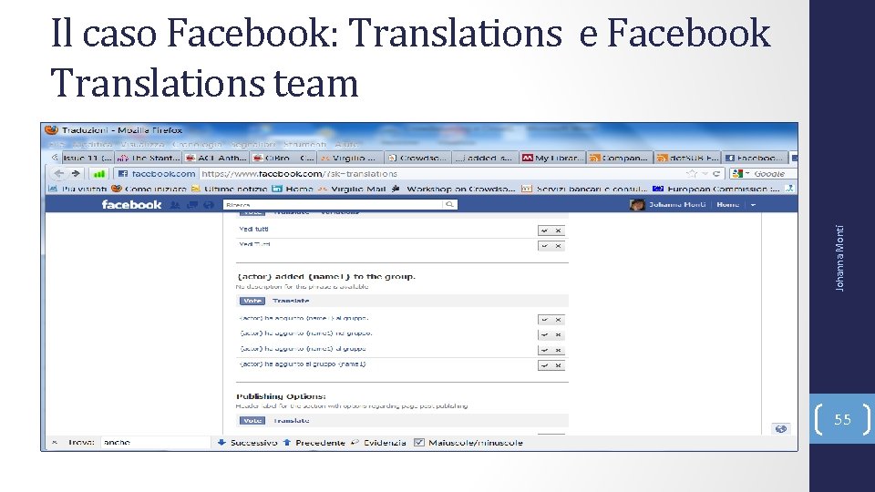 Johanna Monti Il caso Facebook: Translations e Facebook Translations team 55 