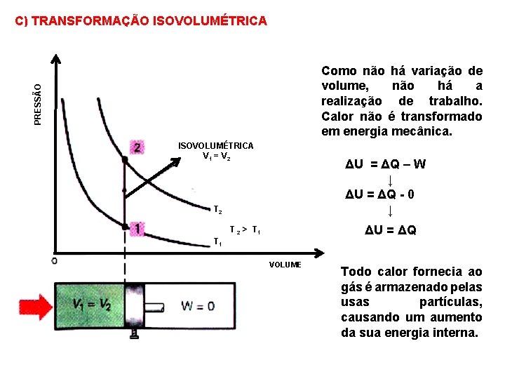 C) TRANSFORMAÇÃO ISOVOLUMÉTRICA PRESSÃO Como não há variação de volume, não há a realização