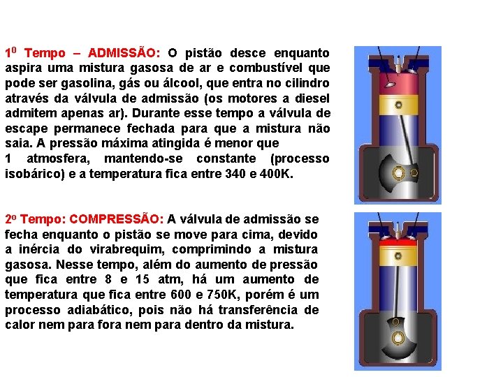 10 Tempo – ADMISSÃO: O pistão desce enquanto aspira uma mistura gasosa de ar