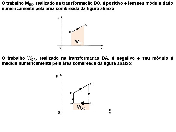 O trabalho WBC, realizado na transformação BC, é positivo e tem seu módulo dado