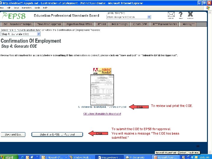 Click To review and print the COE. To submit the COE to EPSB for
