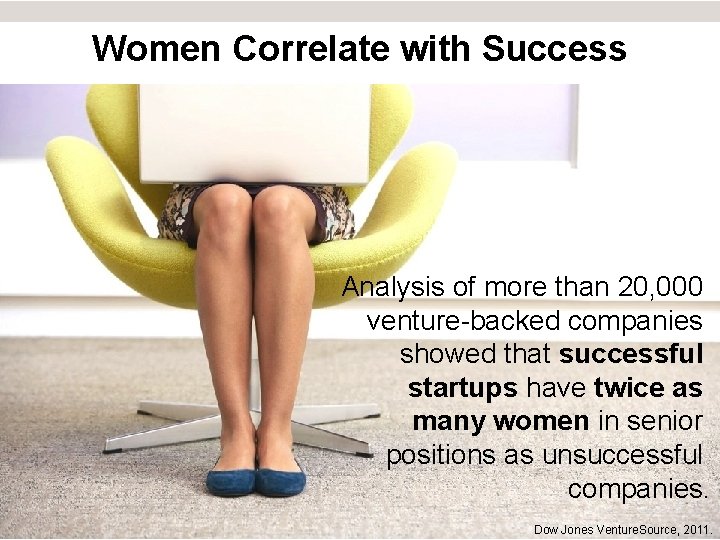 Women Correlate with Success Analysis of more than 20, 000 venture-backed companies showed that