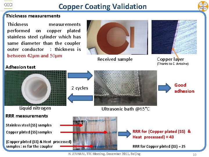 Copper Coating Validation Thickness measurements performed on copper plated stainless steel cylinder which has