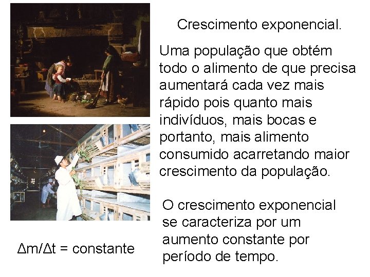 Crescimento exponencial. Uma população que obtém todo o alimento de que precisa aumentará cada