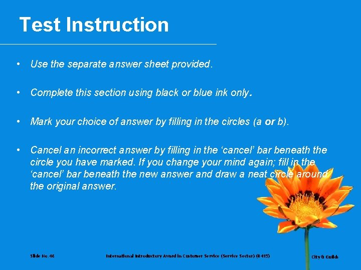 Test Instruction • Use the separate answer sheet provided. • Complete this section using