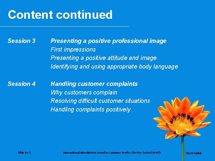 Content continued Session 3 Presenting a positive professional image First impressions Presenting a positive