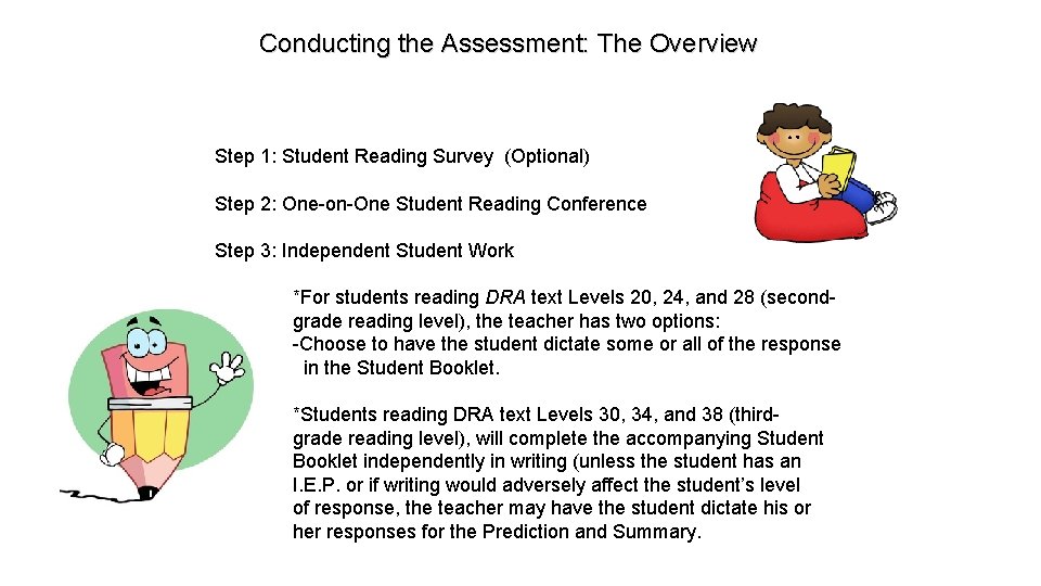 Conducting the Assessment: The Overview Step 1: Student Reading Survey (Optional) Step 2: One-on-One