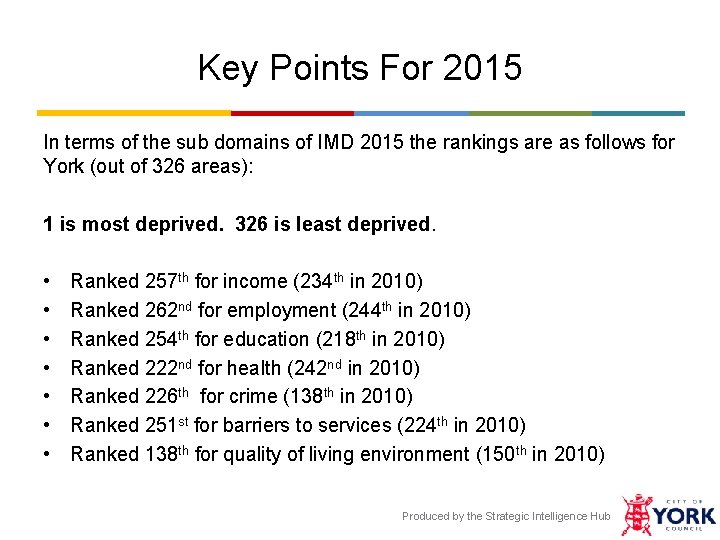 Key Points For 2015 In terms of the sub domains of IMD 2015 the