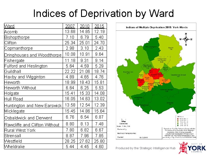 Indices of Deprivation by Ward 2007 13. 68 7. 10 25. 34 2. 98