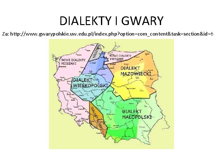DIALEKTY I GWARY Za: http: //www. gwarypolskie. uw. edu. pl/index. php? option=com_content&task=section&id=6 