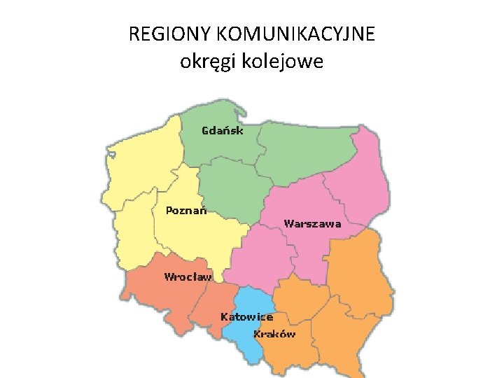 REGIONY KOMUNIKACYJNE okręgi kolejowe 