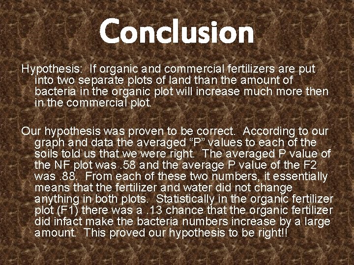 Conclusion Hypothesis: If organic and commercial fertilizers are put into two separate plots of