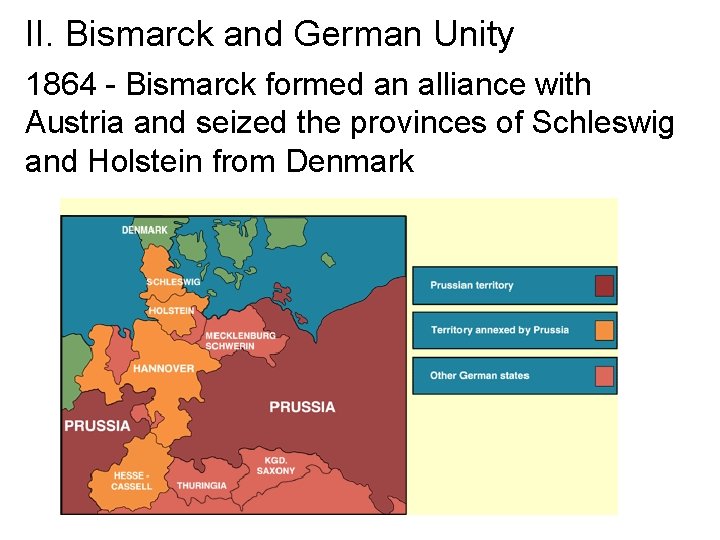 II. Bismarck and German Unity 1864 - Bismarck formed an alliance with Austria and