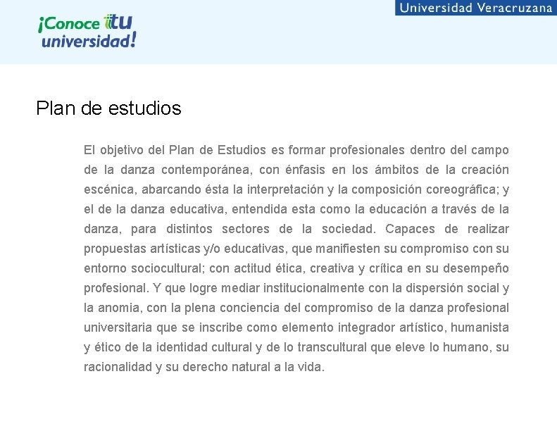 Plan de estudios El objetivo del Plan de Estudios es formar profesionales dentro del