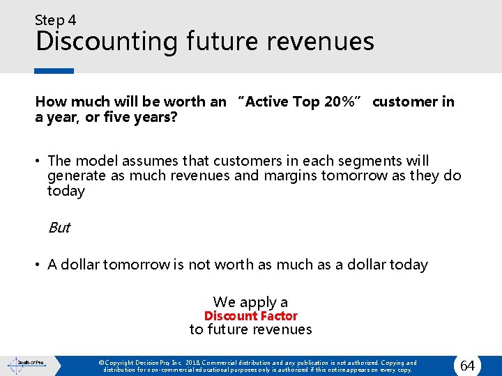 Step 4 Discounting future revenues How much will be worth an “Active Top 20%”