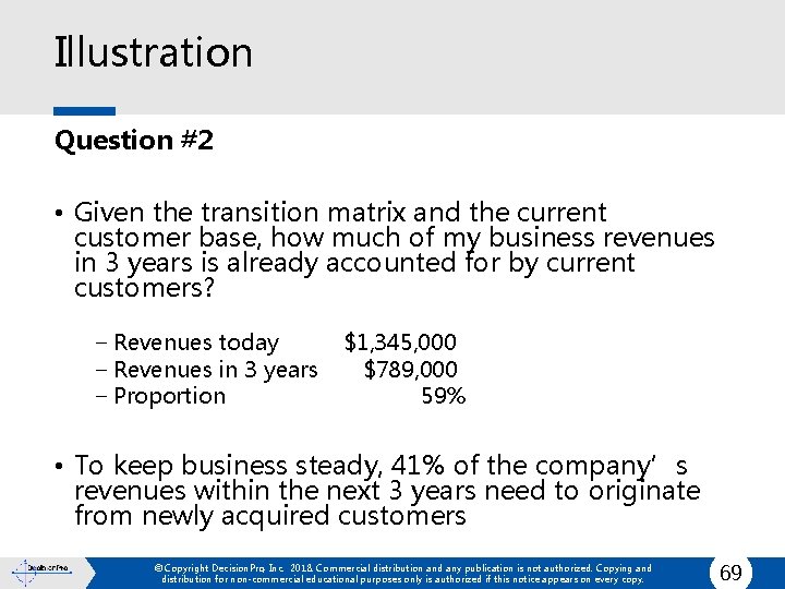 Illustration Question #2 • Given the transition matrix and the current customer base, how