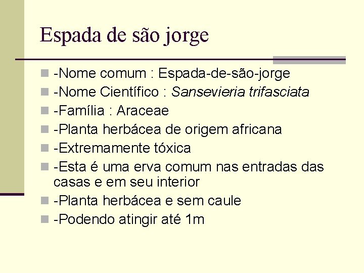 Espada de são jorge -Nome comum : Espada-de-são-jorge -Nome Científico : Sansevieria trifasciata -Família