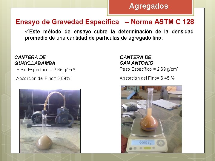 Agregados Ensayo de Gravedad Específica – Norma ASTM C 128 üEste método de ensayo Agregados Ensayo de Gravedad Específica – Norma ASTM C 128 üEste método de ensayo