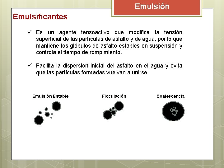 Emulsión Emulsificantes ü Es un agente tensoactivo que modifica la tensión superficial de las Emulsión Emulsificantes ü Es un agente tensoactivo que modifica la tensión superficial de las
