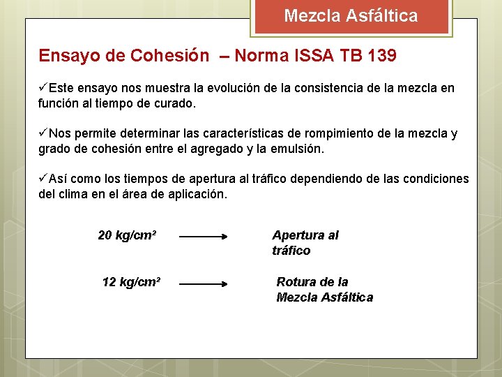 Mezcla Asfáltica Ensayo de Cohesión – Norma ISSA TB 139 üEste ensayo nos muestra Mezcla Asfáltica Ensayo de Cohesión – Norma ISSA TB 139 üEste ensayo nos muestra