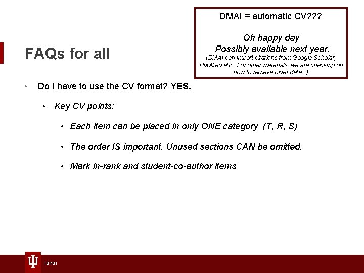 DMAI = automatic CV? ? ? FAQs for all • Oh happy day Possibly