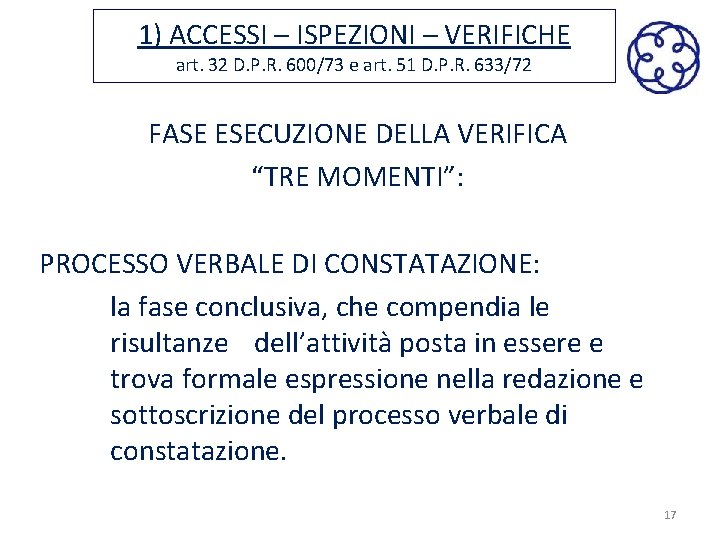 1) ACCESSI – ISPEZIONI – VERIFICHE art. 32 D. P. R. 600/73 e art.