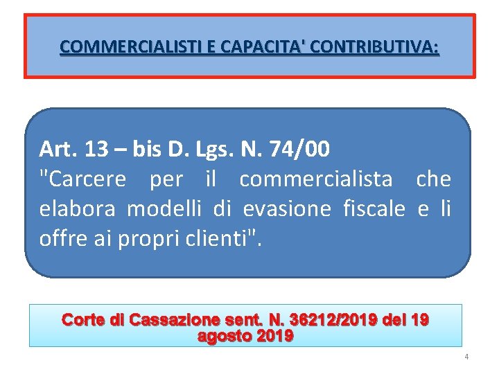 COMMERCIALISTI E CAPACITA' CONTRIBUTIVA: Art. 13 – bis D. Lgs. N. 74/00 "Carcere per