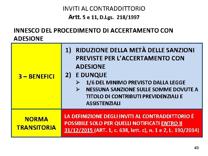 INVITI AL CONTRADDITTORIO Artt. 5 e 11, D. Lgs. 218/1997 INNESCO DEL PROCEDIMENTO DI