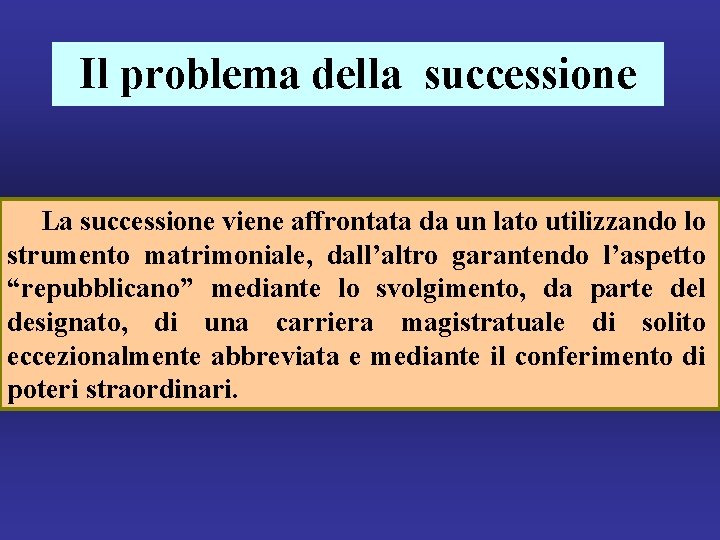 Il problema della successione La successione viene affrontata da un lato utilizzando lo strumento