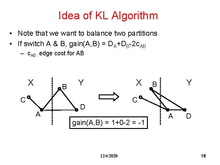 Idea of KL Algorithm • Note that we want to balance two partitions •