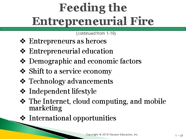 Feeding the Entrepreneurial Fire (continued from 1 -19) Entrepreneurs as heroes Entrepreneurial education Demographic
