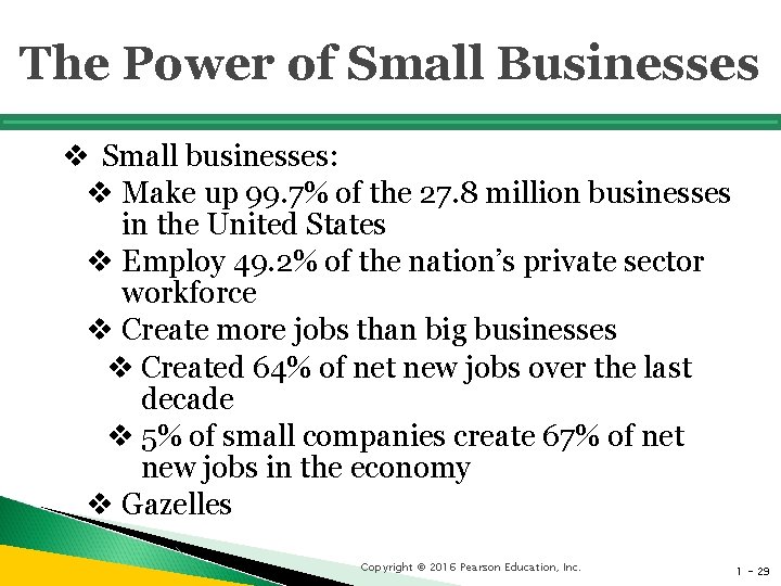The Power of Small Businesses v Small businesses: v Make up 99. 7% of