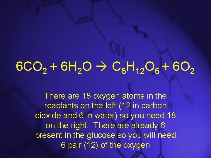 6 CO 2 + 6 H 2 O C 6 H 12 O 6