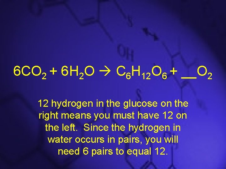 6 CO 2 + 6 H 2 O C 6 H 12 O 6
