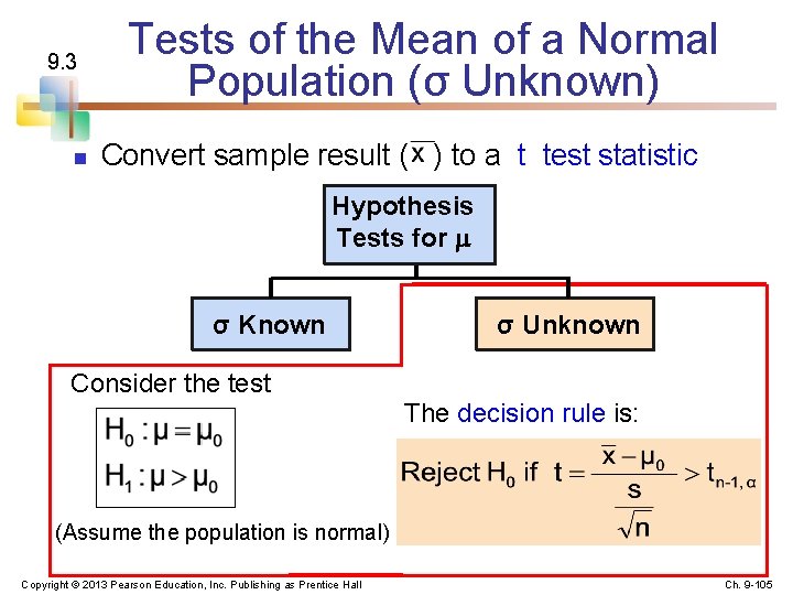 9. 3 n Tests of the Mean of a Normal Population (σ Unknown) Convert