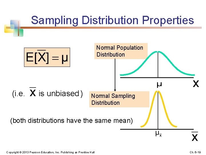 Sampling Distribution Properties Normal Population Distribution (i. e. is unbiased ) Normal Sampling Distribution