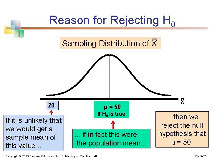 Reason for Rejecting H 0 Sampling Distribution of X 20 If it is unlikely