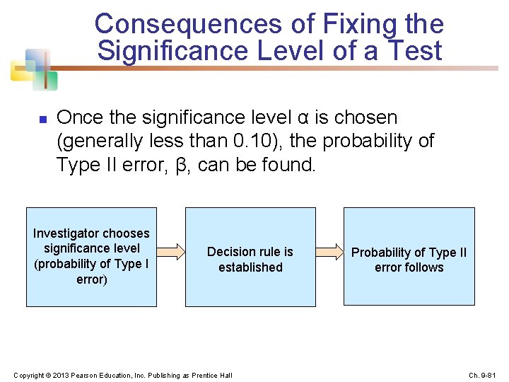 Consequences of Fixing the Significance Level of a Test n Once the significance level