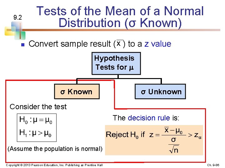 9. 2 n Tests of the Mean of a Normal Distribution (σ Known) Convert
