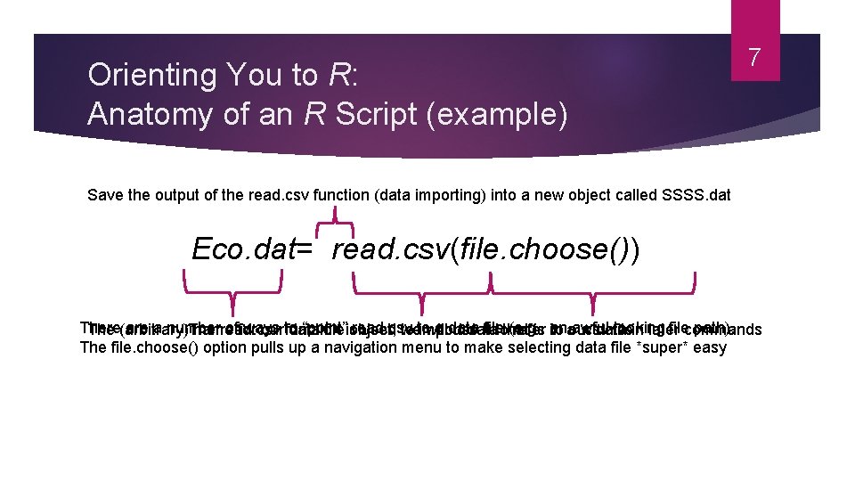 Orienting You to R: Anatomy of an R Script (example) 7 Save the output