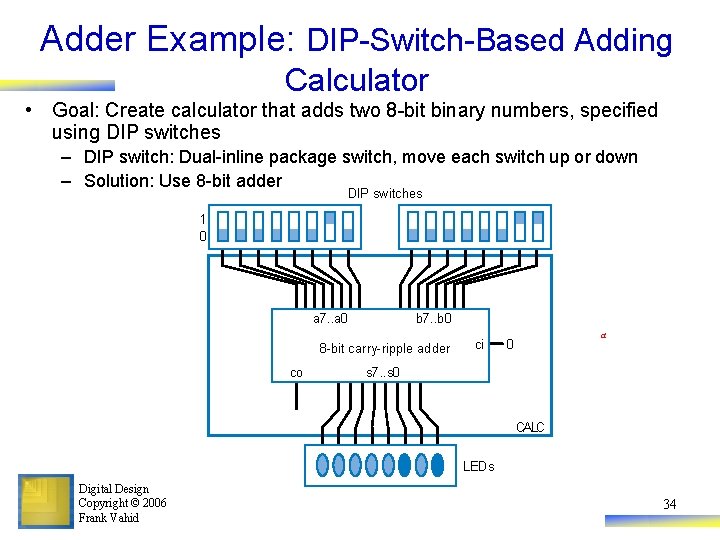 Adder Example: DIP-Switch-Based Adding Calculator • Goal: Create calculator that adds two 8 -bit