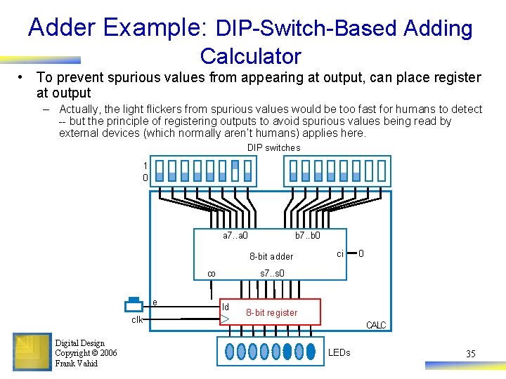 Adder Example: DIP-Switch-Based Adding Calculator • To prevent spurious values from appearing at output,