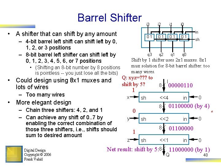 Barrel Shifter – 4 -bit barrel left shift can shift left by 0, 1,